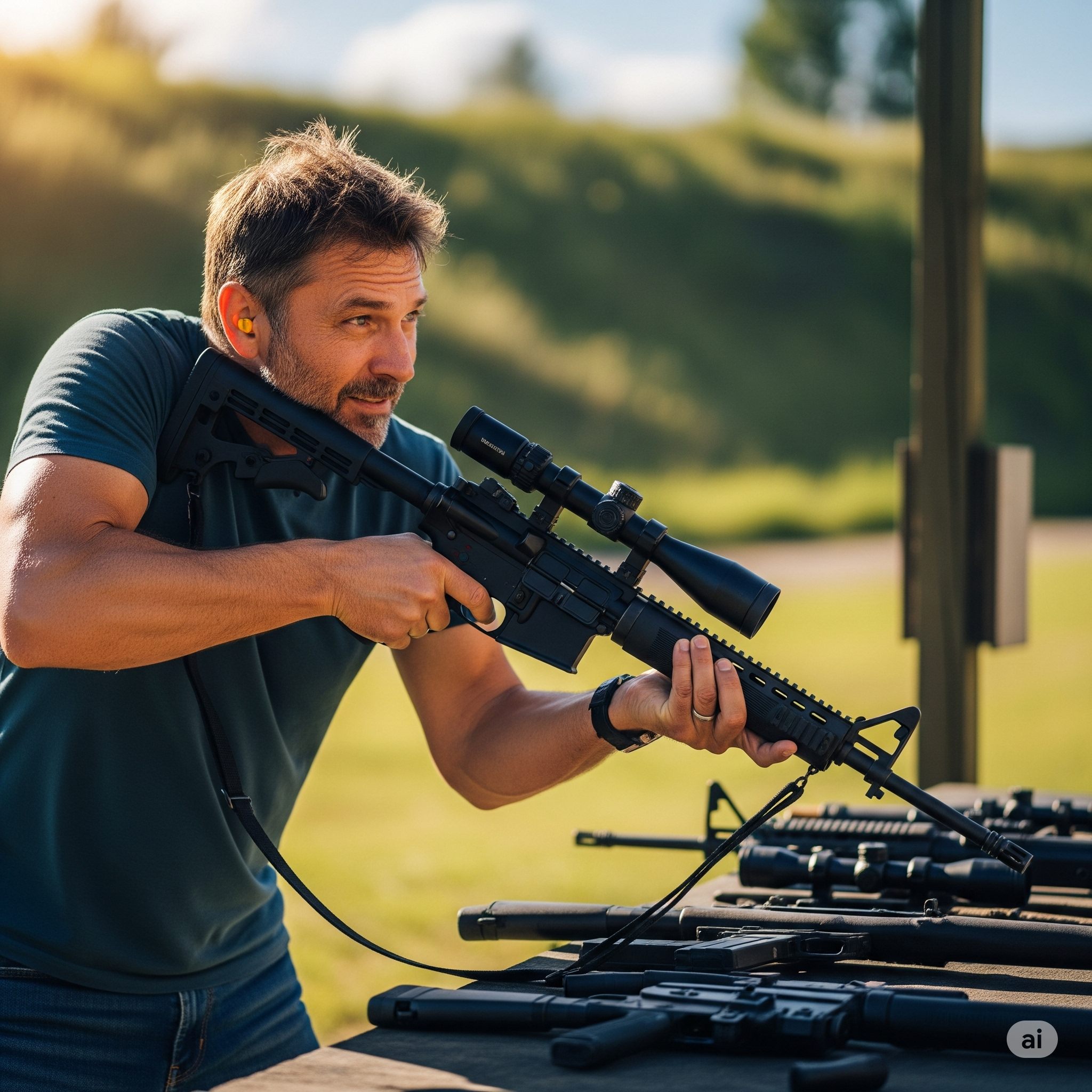American man at shooting range