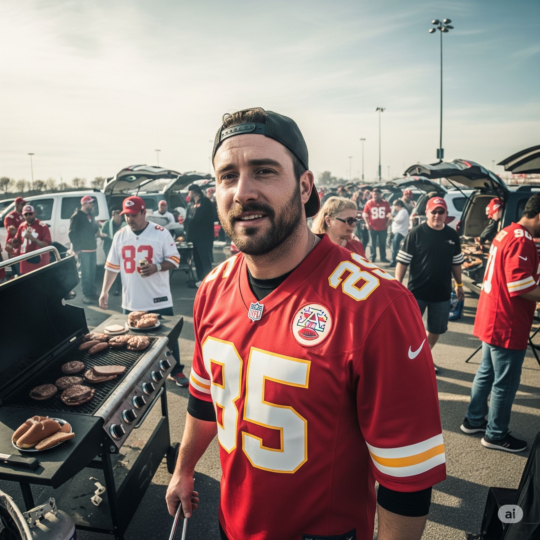 American man at tailgate party